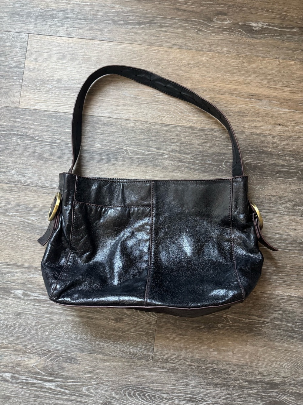 HOBO International Classic Black Leather Shoulder Bag Y2K